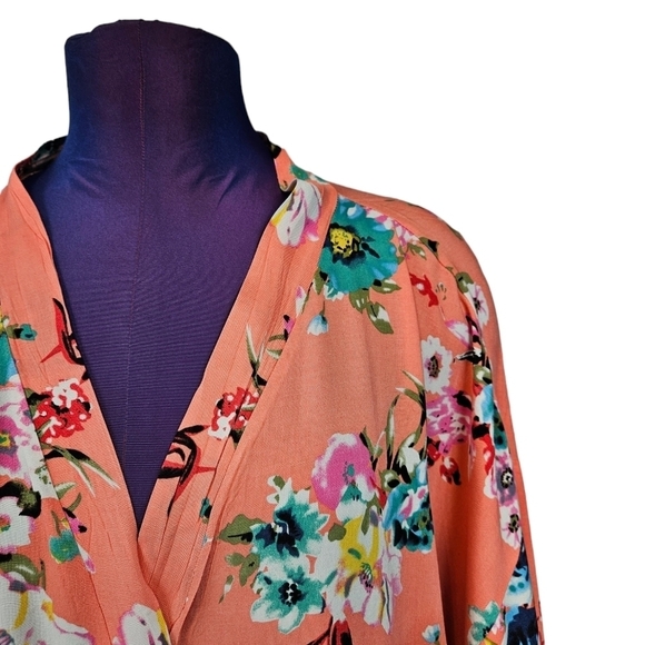 PinkBlush Coral Floral Rayon Kimono Robe Cover-Up Size Medium Women's - Picture 2 of 10